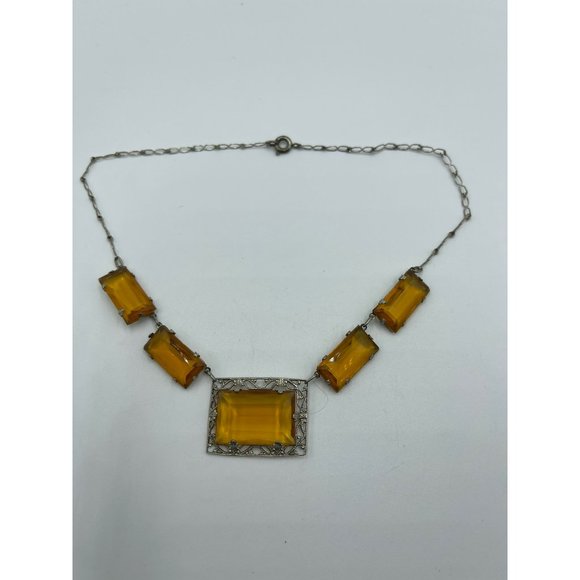 Antique Deco Sterling & Amber Czech Glass Festoon - Picture 6 of 9